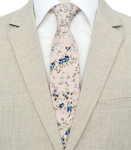 Cotton Floral Tie for Men, Skinny Flower Necktie for Wedding, Party, Activities, Cotton Slim Tie + Gift Box in Kuwait