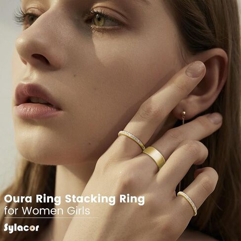 حلقات تكديس مقبولة مقبولة الذهب 14K من أجل حلقة Oura Gen 4/ Gen 3 ، 2 Pack Cubic Zirconia محاكاة Diamond Oura Ring Cack in Kuwait