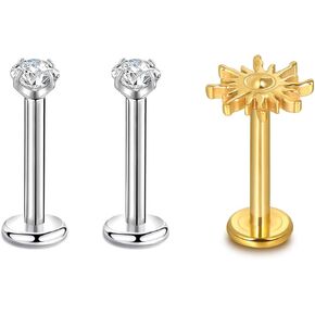 Lantine G23 Titanium Helix Piercing Jewelry Set 2.5mm CZ 16G Flat Back Back Stud أقراط Labret Gret Tragus Daith Jewelry Jewely