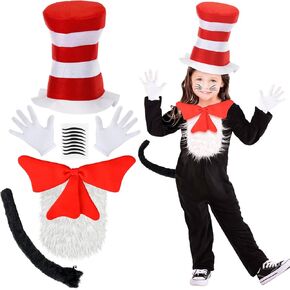 MovInpe Cat Hat في زي للأطفال Red White Cats Hat Accorty Kit Awosty Assumens - Cat Character WBD Fancy Dress Ideas for Childrens World Book Cats Boys Girls Costume