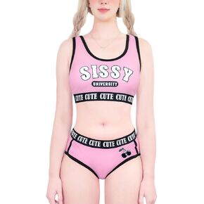 Littleforbig Unisex Cotton Camisole and Panties Sports Loungewear Bralette Set – Sissy University Bralette Set Magenta