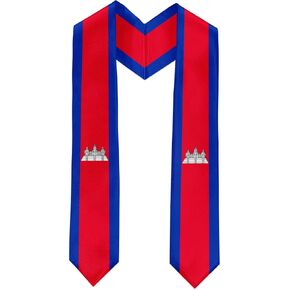 Cambodian Flag International Graduate Satin Stole Scarf with National Flag Design, 72" Graduation Sash
