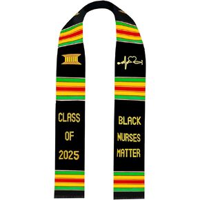 Ovaltag Black Nurses Matter Class of 2025 Kente Graduation Stole with Stethoscope Heartbeat Custom College Sash