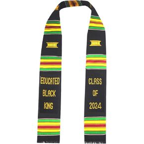 Ovaltag Kente Graduation Stole Educated Black King Class of 2025, Handwoven Kente Cloth Graduation Sash