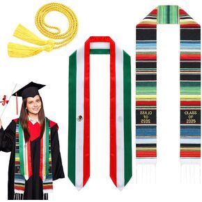 3 Pcs Mexican Graduation Stole Set Include Class of 2025 Mexican Graduation Sash Flag Stole Honor Cord Gift for Students Adult Unisex College Grad Celebration