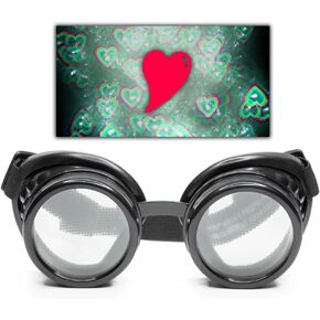 GloFX Black Heart Effect Diffraction Goggles - See Hearts - 3D Holographic Visuals Edm Rave Outfit Steampunk Costume Cosplay Music Festival Essential