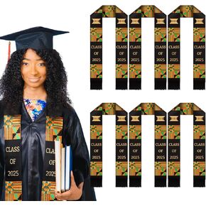 6 Pcs Class of 2025 Kente Graduation Stole Sash African American Stole Sash for International Kente Student Black Girl Grad Party Events
