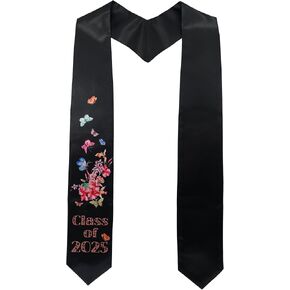 GraduationMall Graduation Stole Class of 2025 Adults Floral Grad Honor Sash with Butterfly for Academic 72" Long