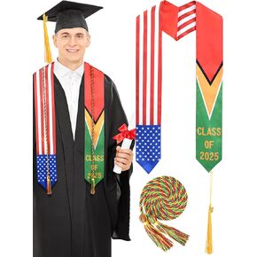 سرق التخرج من 2025 مع Cap Tassel و Honor Cord Mixed Country Flag Terguation Sash للطلاب