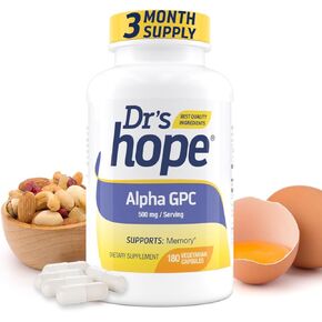 Alpha GPC 500mg, Alpha GPC Supplement - Supports Memory and Cognitive Function - 180 Veggie Capsules, Made in The USA