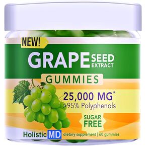 Grape Seed Extract Gummies | Grape Seed Oil 25,000 mg 50x Original | >95% Polyphenols | #1 Grape Seed Gummies in USA | Sugar Free Vegan | Grape Flavor 60 ct