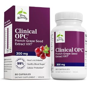Terry Naturally Clinical OPC - مكملات دعم القلب والأوعية الدموية للأوعية الدموية - مكملات غذائية مع مستخلص بذور العنب وملحق الدعم المناعي - 300 ملغ ، 60 ناعمة