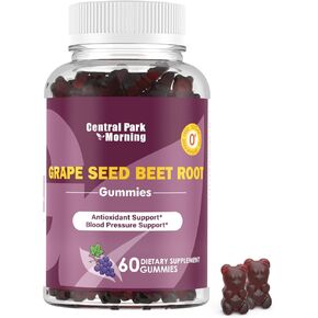 Grape Seed Sugar Beet Energy Gummies, Nitric Oxide and Blood Pressure Support, Grape Seed Extract & Non-GMO Beet Root Gummies, Grape Flavor