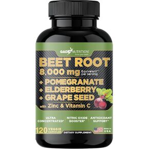 Gade Nutrition Beet Root Capsules Concentrated | Extra Strength Beetroot Extract Formula | Elderberry with Vitamin C and Zinc, Pomegranate, Grape Seed |Made in USA