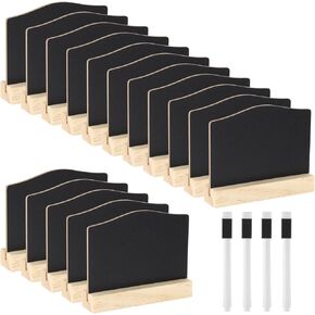 16 PCS Mini Chalkboard Signs with Stands, 4 X 3 Inches Reusable Wooden Tabletop Chalkboards with Marker Pens, Buffet Food Signs for Party Restaurant Wedding and Bar Countertop