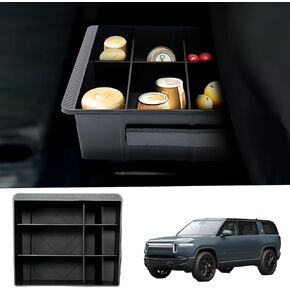 Rear Under Seat Storage Box Fit For Rivian R1S 2025, Second Row Under Seat Organizer with Partitions Storage Box for Rivian R1S Accessories