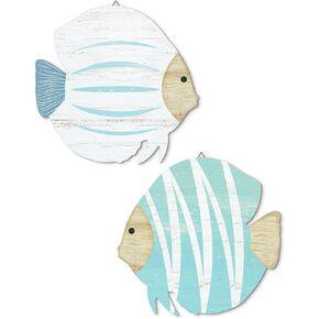 Putuo Decor Wood Fish Wall Decor 2pcs Rustic Beach House Wall Decor Coastal Lake Themed Home Decor Wood Hanging Nautical Decor For Bathroom, Lake House, Beach House Decor