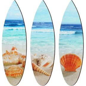 3 Pcs Summer Coastal Wall Decor Beach Wall Art Blue Sea Turtle Surfboard Seahorse Starfish Seashell Conches Crabs Sea Life Decor for Bathroom Bedroom Home (Sand Dollar Style)