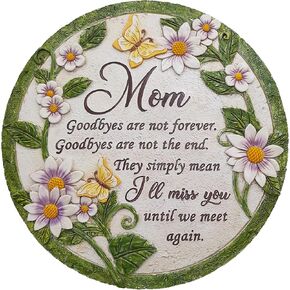 INSPIAMZUE Mom Memorial Stone - Until We Meet Again, Mom Remembrance Gift for Grieving, Sympathy Gift for Loss of Mother, Memorial Stone Butterfly Flower TNS2