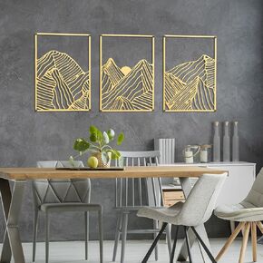 Peryiter 3 Pcs Mountain Metal Wall Art Mountain Line Wall Decor Abstract Minimalist Rustic Nature Decor for Home Bathroom Living Room(Vibrant Colors)