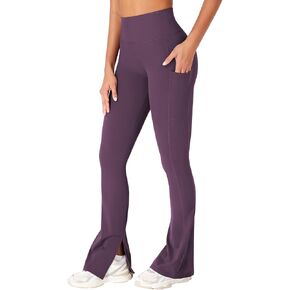 YEOREO Women Mini Flare Split Hem Leggings with Pockets Tummy Control Workout Leggings Anilnia Hidden Scrunch Gym Yoga Pants