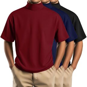 Huukeay 3 Pack Men's Men's Big and Tall Turtleneck Sirt ، Cotton Short Sleeve Mock Deck Tops Lough Lough Basic Disualshirt Tee