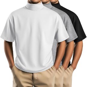 Huukeay 3 Pack Men's Men's Big and Tall Turtleneck Sirt ، Cotton Short Sleeve Mock Deck Tops Lough Lough Basic Disualshirt Tee in Kuwait