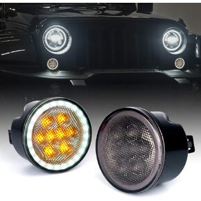 Xprite LED Turn Signal Lights with White Halo, Plug & Play Front Grille Parking Lights Compatible with 2007-2018 Jeep Wrangler JK JKU,Clear Lens
