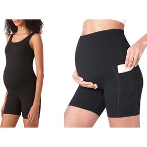 POSHDIVAH Women's Maternity Yoga Shorts Bundle Maternity Bodysuit Pregnancy Double Lined Jumpsuit