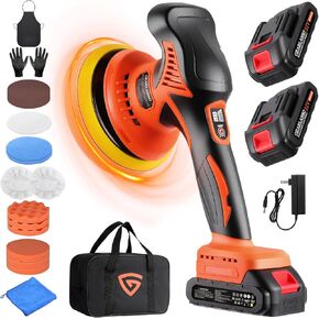 Car Buffer Polisher, 8 Variable Speed Car Polisher 2800-6000RPM Cordless Car Polishing Machine with 2x 21V 2000mAh Batteries and 17 Piece Polishing Kit for Car Detailing Scratch Removing