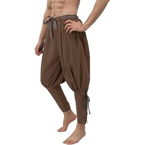 Mens Pirate Pants Medieval Ankle Banded Renaissance Navigator Colonial Trousers Cosplay Halloween Bottoms