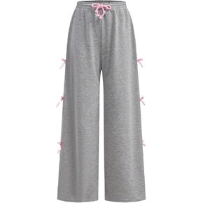 Verdusa Girl's Coquette Bowknot Wide Legpants pantring الخصر مستقيم سراويل طويلة فضفاضة