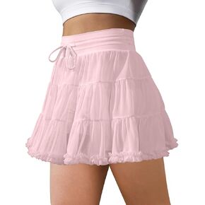 Women's Tennis Skirt with Shorts High Waisted Golf Athletic Skirts with 2 Pockets Pleated Tulle Skort Ruffle