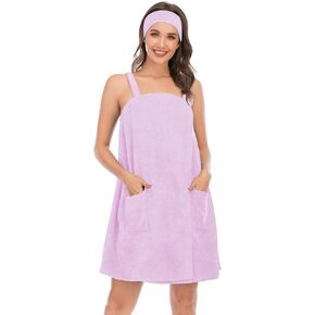 Veseacky Women Bath Wrap Towel for Womens Shower with Pocket Adjustable Spa Robe & Facial Headband
