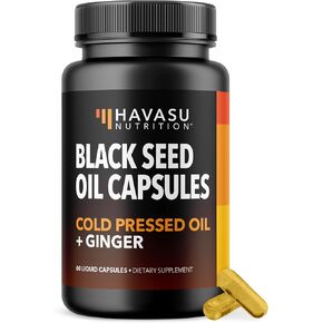 Black Seed Oil Capsules with Ginger Root Extract for Digestive Health & Immune Support - Cold Pressed Black Cumin Seed Oil & Ginger Supplement - 60 Count - Vegan, Non-GMO, Unflavored - 1 Month Supply