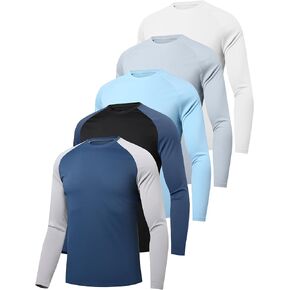 5 Pack Men's Swim Shirts Rash Guard UPF 50+ Sun Protection Fishing Shirts Quick Dry UV SPF Long Sleeve Loose Fit