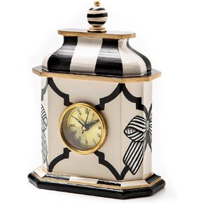 MACKENZIE-CHILDS Desk Clock, Decorative Wood Clock for Kitchen and Living Room, Black-and-White Courtly Check