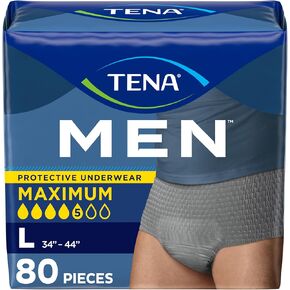 TENA Protective Adult Incontinence Underwear for Men, Maximum, Large, Grey, Disposable, 80 Count (New Sizing)