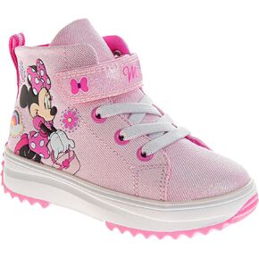 Disney Minnie Mouse Girls Boots - Easy Strap Outdoor Durable Walking Hiking Shoes (Size Toddler - Little Kid)
