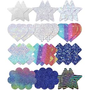 12 Pairs Glitters Pasties Nipple Covers Holographic Nipple Stickers Disposable Breast Petals UV Glow Pasties