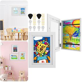 2Pcs Kids Art Frames 8.5x11 inch Front Opening Kids Artwork Display Frame Changeable Kids Artwork Frame Holds 50-100 Works of Art for Kids Drawings Children Art Projects,White (2)