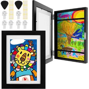 1PCS Kids Frame Frame Front Front Front Work Work Frame Frame Frames قابلة للتغيير ، ويحمل إطارات الأعمال الفنية 50-100 أعمال فنية للرسومات 8.5 * 11 بوصة ، أسود