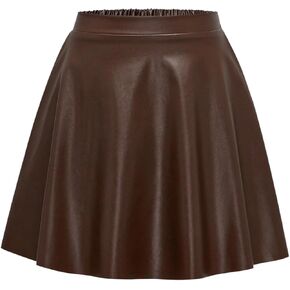 Girl's Faux Leather Pleated Mini Skirt High Waisted Flared Skater Skirts