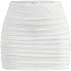WDIRARA Girl's Ruched Mesh Skirt Bodycon Mini Skirt Stretch Short Skirts