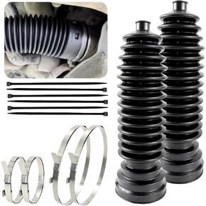 Upgrade 2PCS tie rod boot rack and pinion boot kit,Thickened Neoprene Rubber Materia,with 4 Stainless Steel Clamps & 6 Cable Ties, Universal Inner Tie Rod Boot Car Accessories