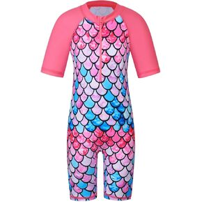Baohulu Girls Girls Guard Swimsuits قطعة واحدة للسبع بدلة UPF 50+ Sunsuit Quick Dry Kids Zipper Beachwear 2-12y