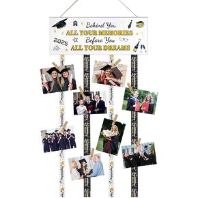 Graduation Gifts Wooden Hanging Picture Display, Behind You, All Your Memories-Congratulations High School College Graduation Motivational Display Stand with 20 Photo Clips, Going Away Gifts (White)