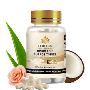 PureLux Boric Acid Capsules for Women 800mg Size 000 15 Count Daily Intimate Balance and Odor Control Plant-Based Fragrance-Free Formula