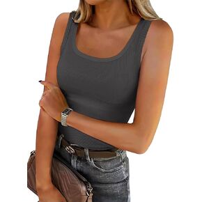 Roselux Women's Women Scoop Neck Tank Take Top Top مضلعة متماسكة غير رسمية Cami Cami Cami