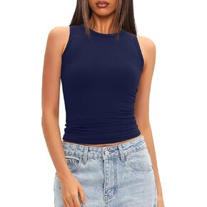 Darong Women مزدوجة تصطف على Racerback Tank Tops Summer Basic High Neck Slights Cami Tank Shirt